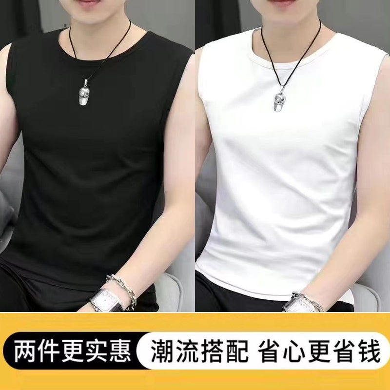 Modal Sports Vest Men'S Summer Fashion Brand Ins Ice Silk Style Fitness Sleeveless Waistcoat T-Shirt V-Neck Base Shirt - Image 4